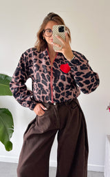 Veste bomber léopard OCTAVIE - noir, beige et rouge
