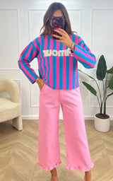 Pull AURELYA - bleu, rose et blanc