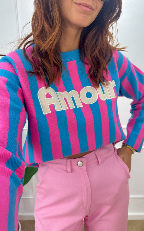 Pull AURELYA - bleu, rose et blanc
