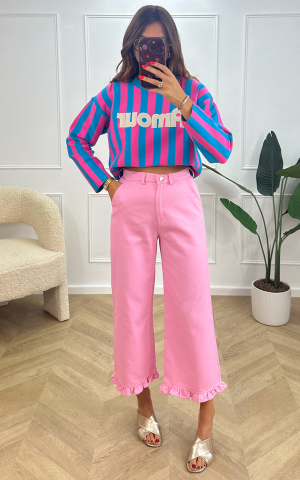Pull AURELYA - bleu, rose et blanc