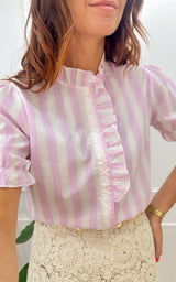 Chemise rayée ZELIE ROSE - rose et blanc