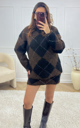 Pull carreaux ISORIA - chocolat et noir