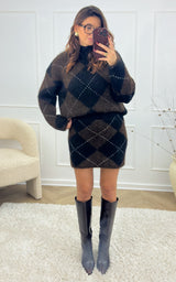 Pull carreaux ISORIA - chocolat et noir