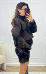 Jupe maille ISORIA - chocolat et noir