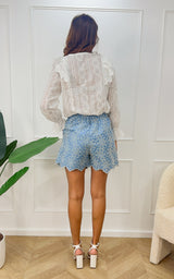 Short broderie KAEZO - bleu et blanc