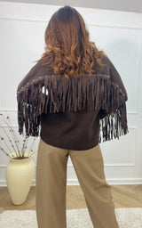 Gilet à franges LEORY - chocolat