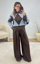 Pull carreaux ARIE - bleu et chocolat