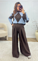 Pull carreaux ARIE - bleu et chocolat