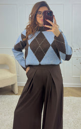 Pull carreaux ARIE - bleu et chocolat