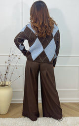 Pull carreaux ARIE - bleu et chocolat