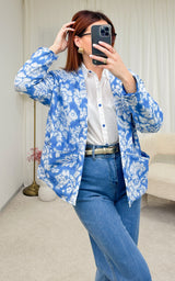 Veste fleurie bleue et blanche DOROTHEE