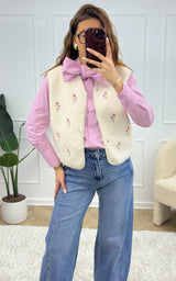 Gilet sans manches fleuri MAEVE - blanc