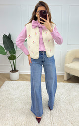 Gilet sans manches fleuri MAEVE - blanc