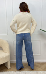 Pull cerise WREN - blanc et rouge