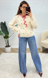 Pull cerise WREN - blanc et rouge