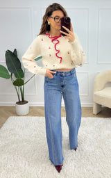 Pull cerise WREN - blanc et rouge