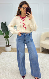 Pull cerise WREN - blanc et rouge