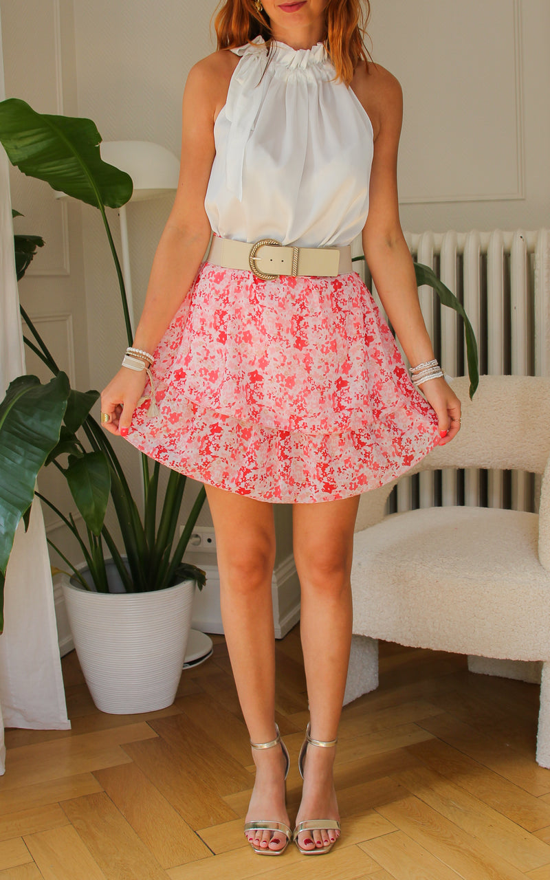 Jupe courte fleurie rose "Gina"