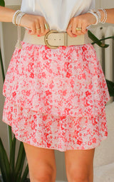 Jupe courte fleurie rose "Gina"