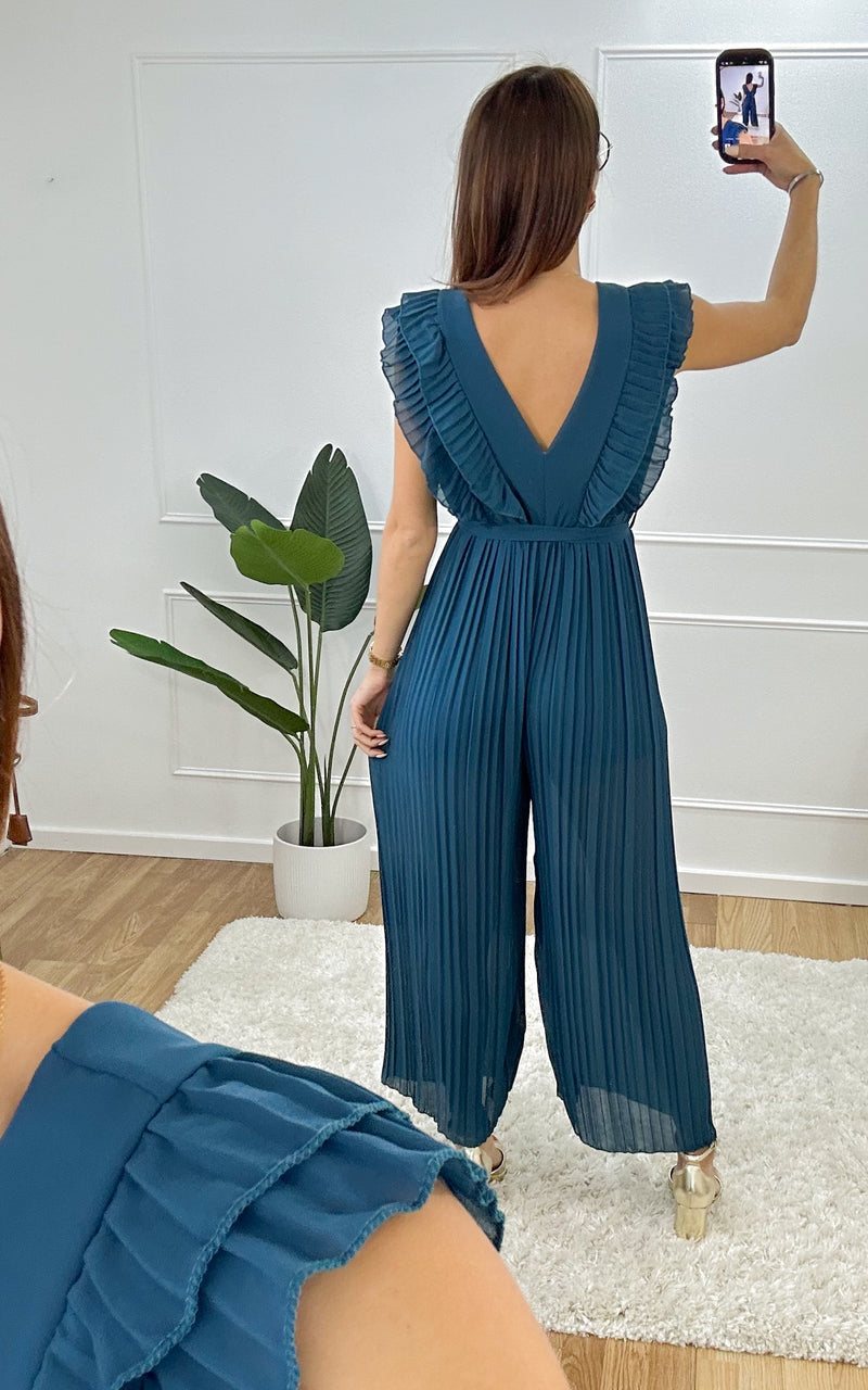 Combinaison plissée ANNE FLORE - bleu canard 🇮🇹
