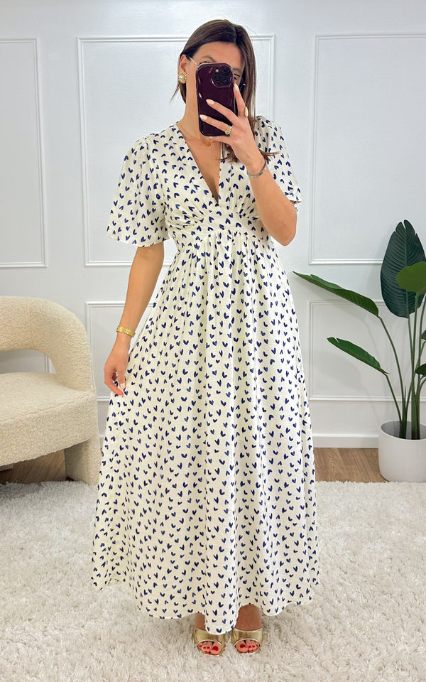 Robe longue CORA - blanc et bleu