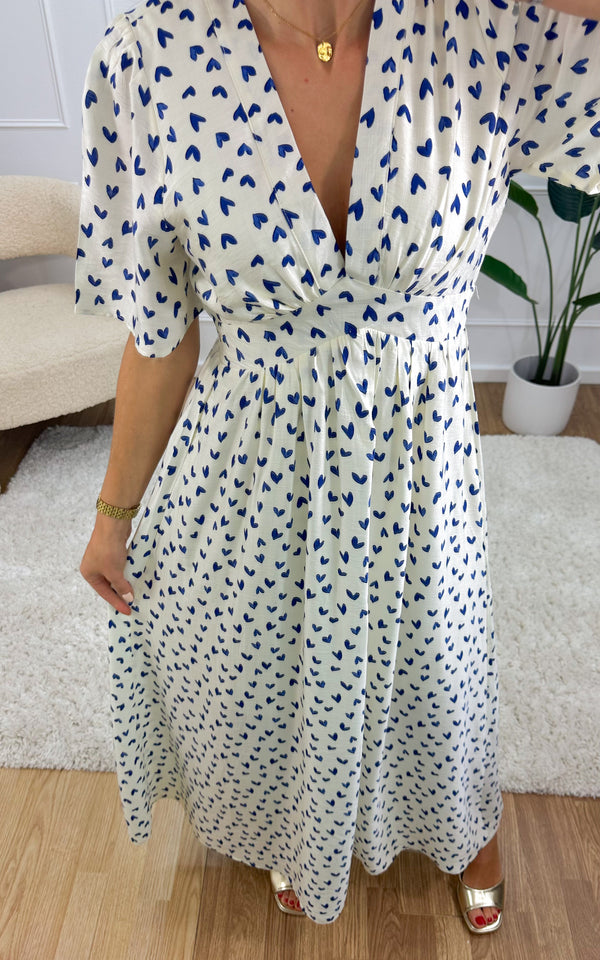Robe longue CORA - blanc et bleu