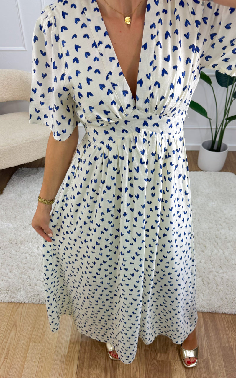 Robe longue CORA - blanc et bleu