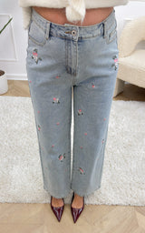 Jeans fleurie ELLE - bleu