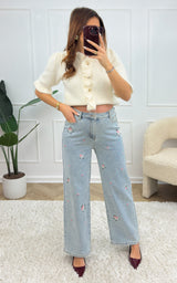 Jeans fleurie ELLE - bleu