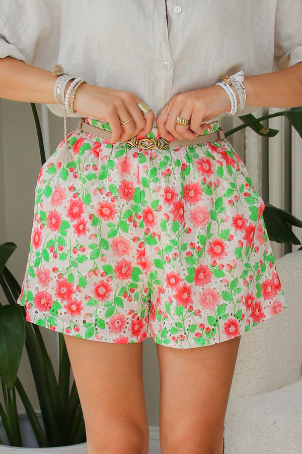 Short fleurie rose et vert "Felicia"