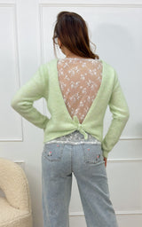 Pull dos nu dentelle VIDA - vert