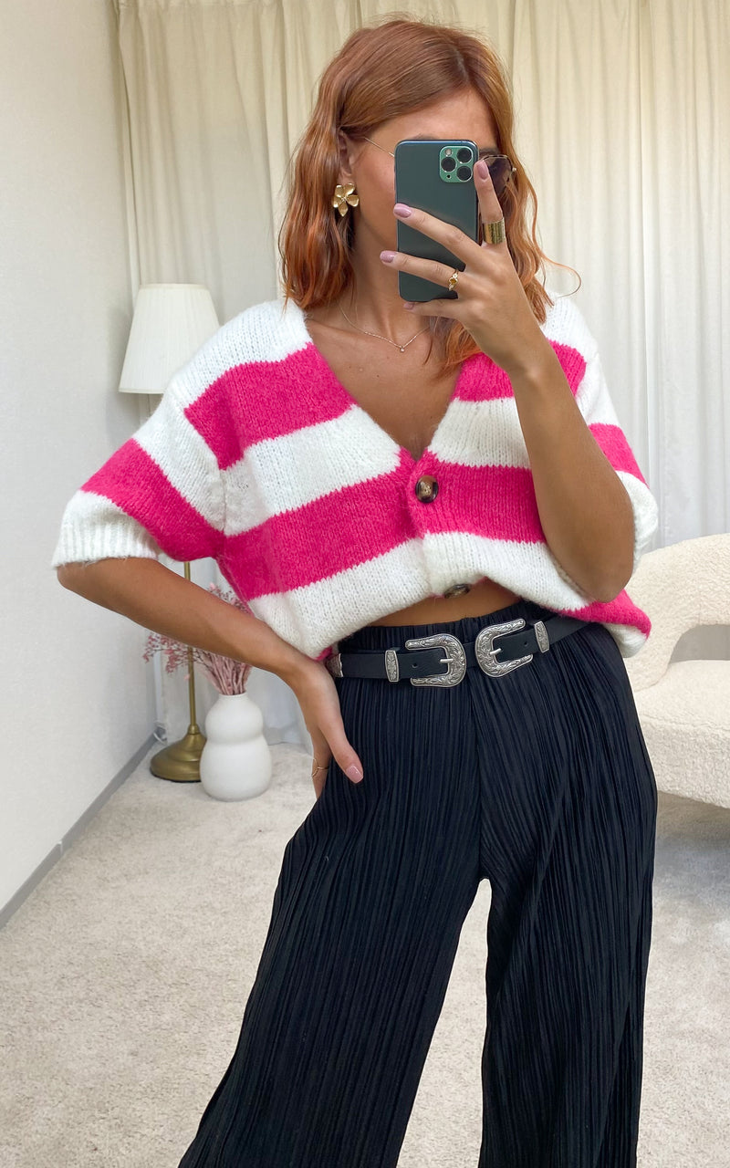 Gilet rayé fuchsia et blanc "Laora"