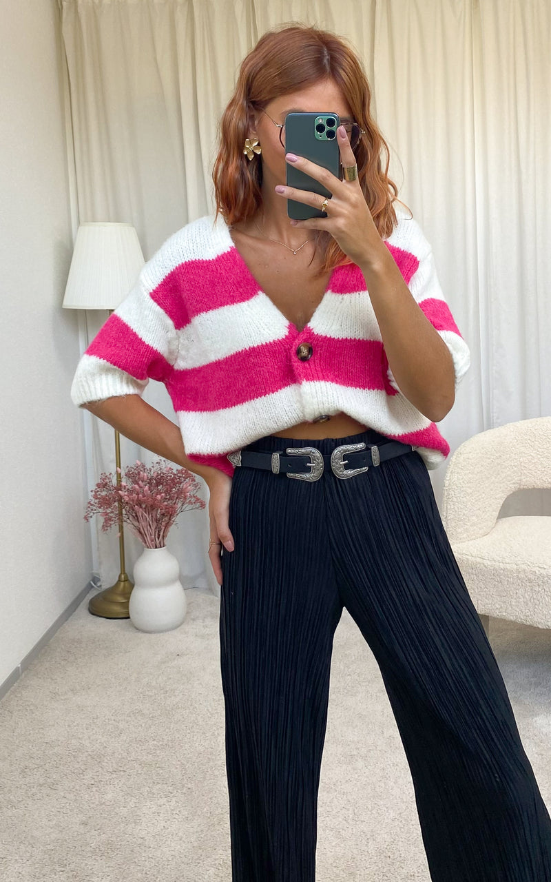 Gilet rayé fuchsia et blanc "Laora"