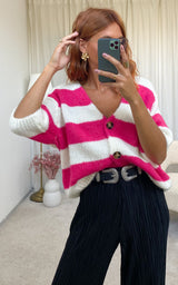 Gilet rayé fuchsia et blanc "Laora"