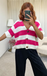 Gilet rayé fuchsia et blanc "Laora"