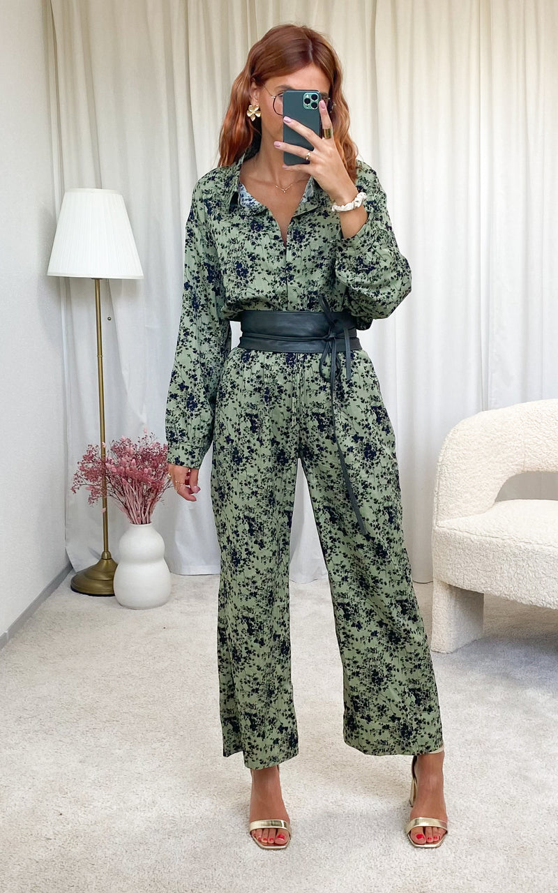 Pantalon fleuri noir et kaki "Iago"