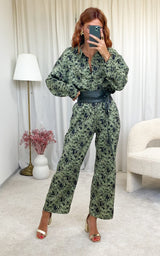 Pantalon fleuri noir et kaki "Iago"