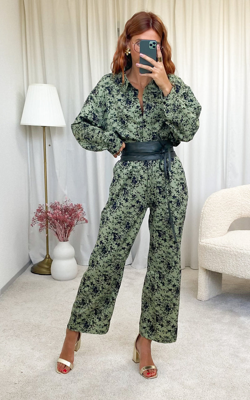 Pantalon fleuri noir et kaki "Iago"
