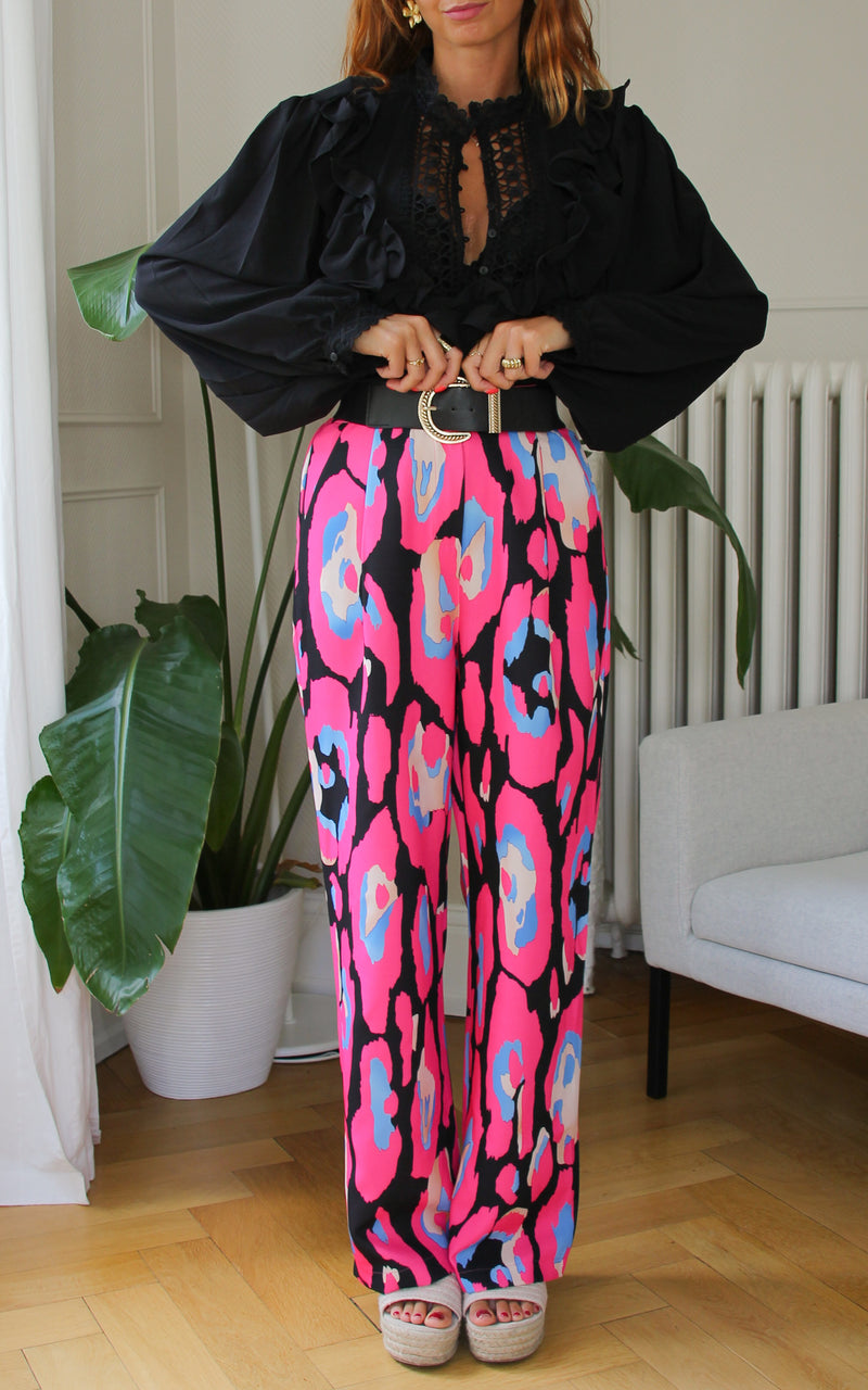 Pantalon à motif rose et noir "Adam"