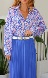 Chemise oversize motif bleu "Queen"