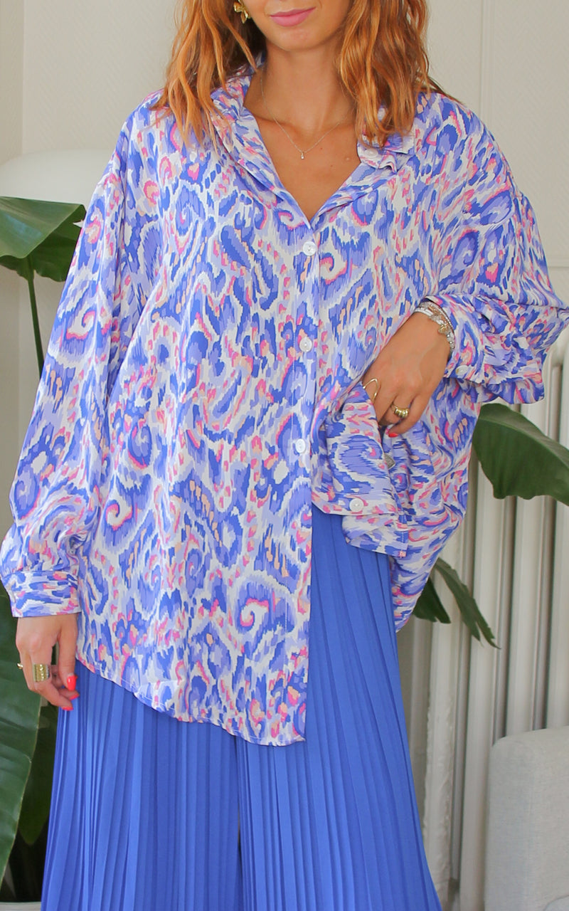 Chemise oversize motif bleu "Queen"