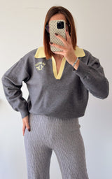 Pull polo ALIENOR - gris et jaune