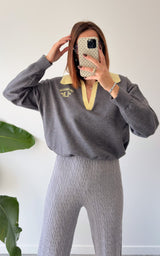 Pull polo ALIENOR - gris et jaune