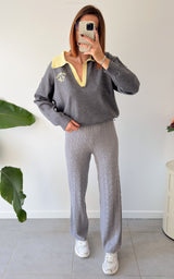 Pull polo ALIENOR - gris et jaune
