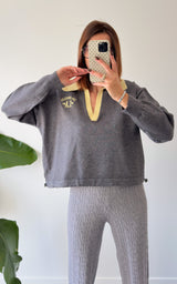 Pull polo ALIENOR - gris et jaune