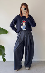 Pantalon carreaux CLELIA - bleu marine