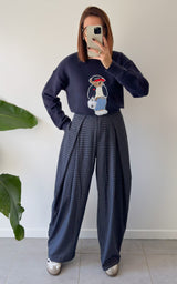 Pantalon carreaux CLELIA - bleu marine