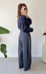 Pantalon carreaux CLELIA - bleu marine