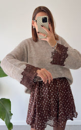 Pull dentelle AVELINE - taupe