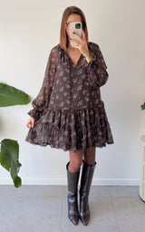 Robe fleurie AUGUSTIVINE - chocolat